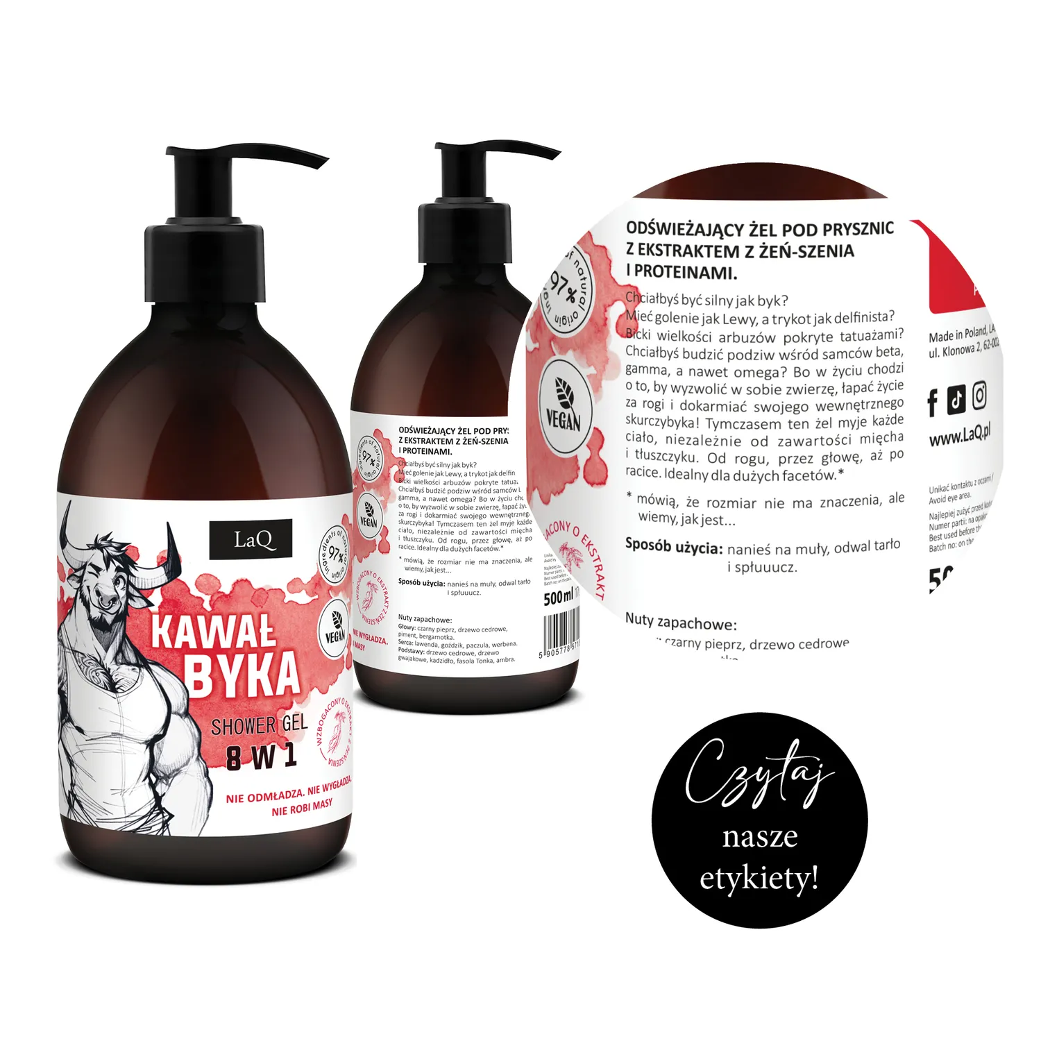 LaQ Kawał Byka 8en1 gel douche homme 500 ml ginseng