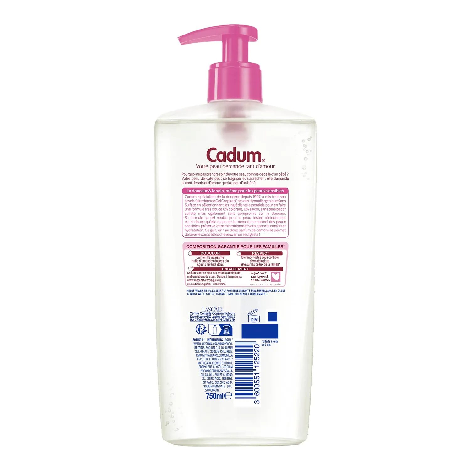 Bébé Cadum hypoallergénique gel corps cheveux 750ml sans sulfate