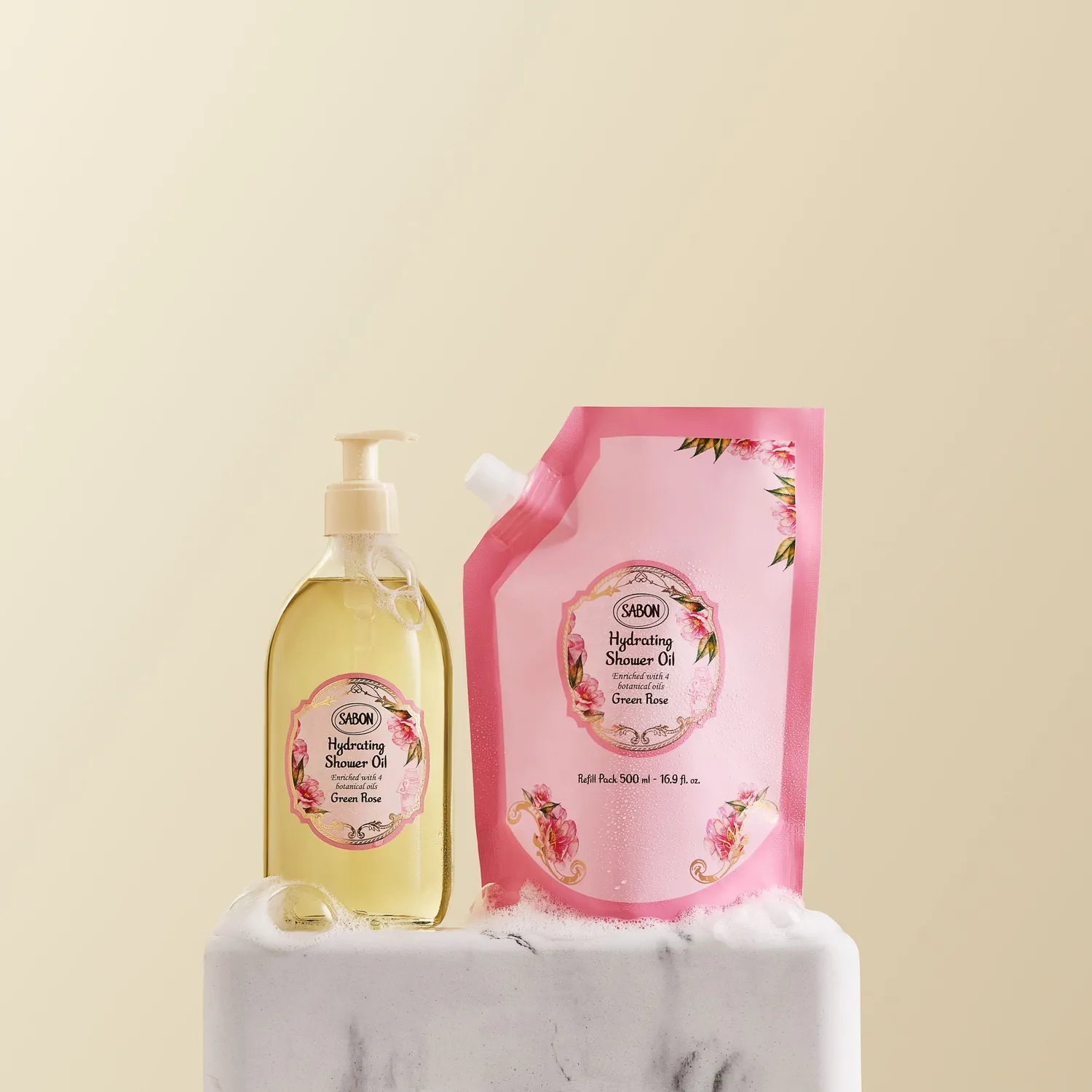 Sabon Green Rose Recharge Huile de Douche 500 ml bleuet
