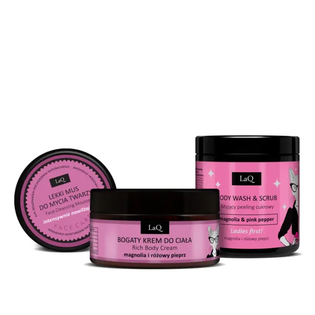 LaQ Magnolia coffret gommage corps 3 soins poivre rose lissant