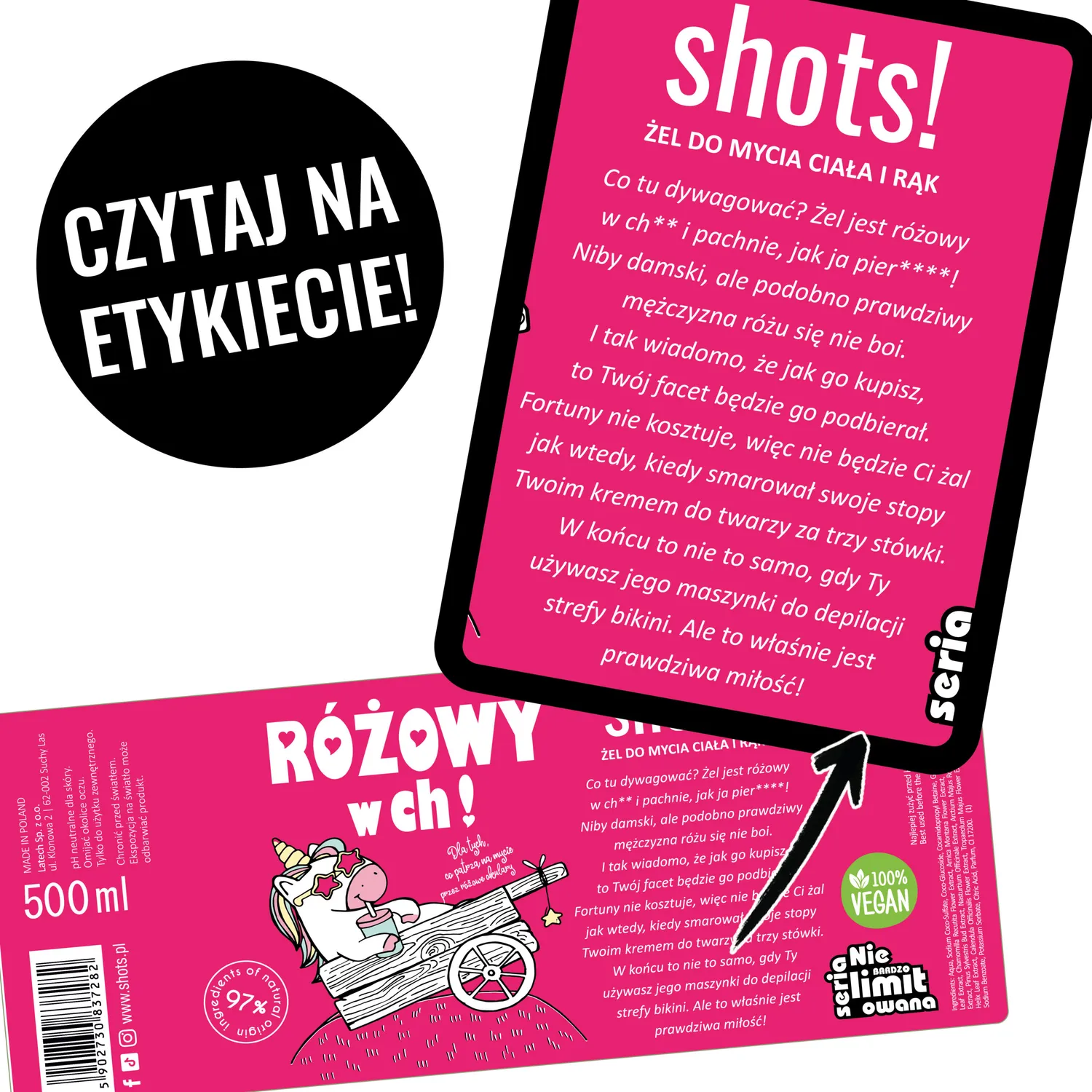 LaQ Shots! Różowy w Ch! gel douche 100 ml peaux sensibles