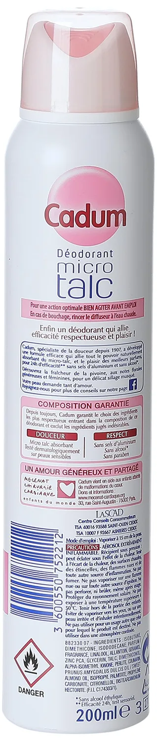 Cadum Micro Talc Pivoine déodorant atomiseur 200ml 48h