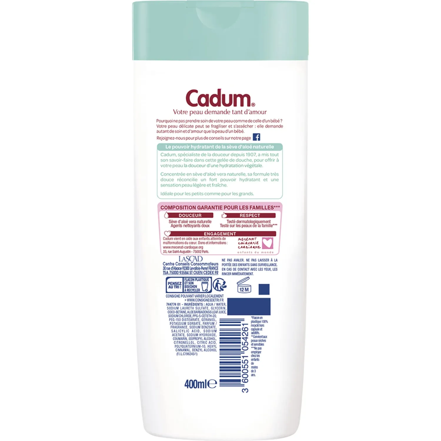 Bébé Cadum Soif d'Aloé gelée de douche 400ml aloe vera
