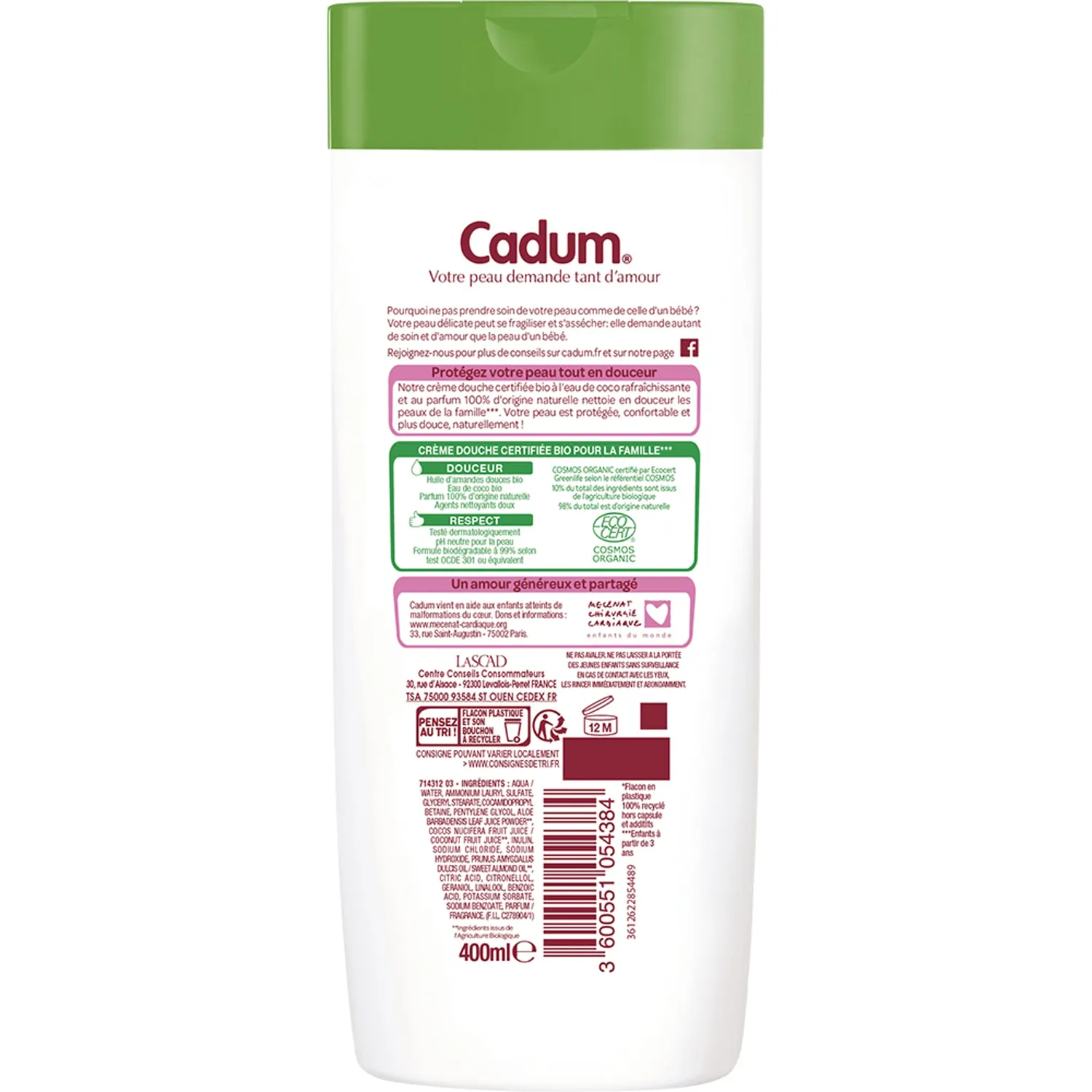 Bébé Cadum Natural Caresse Crème Douche Coco Bio
