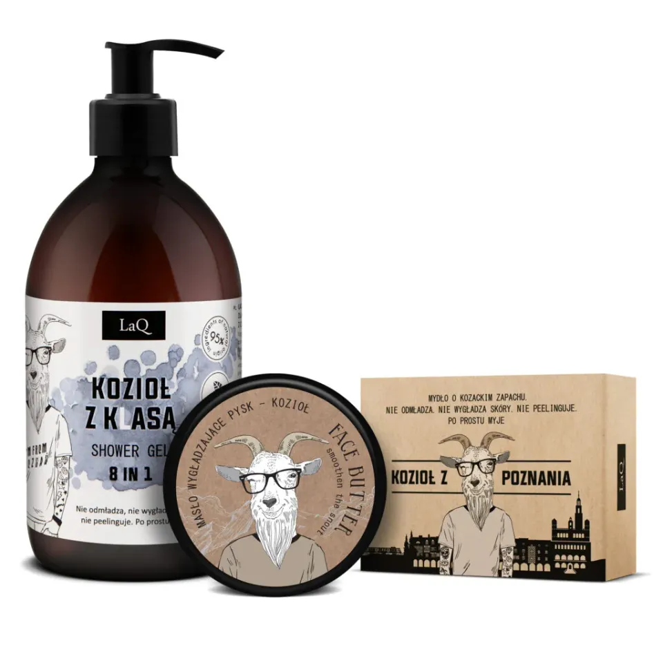LaQ Gładki Pysk Kozioł coffret homme 3 soins parfum boisé