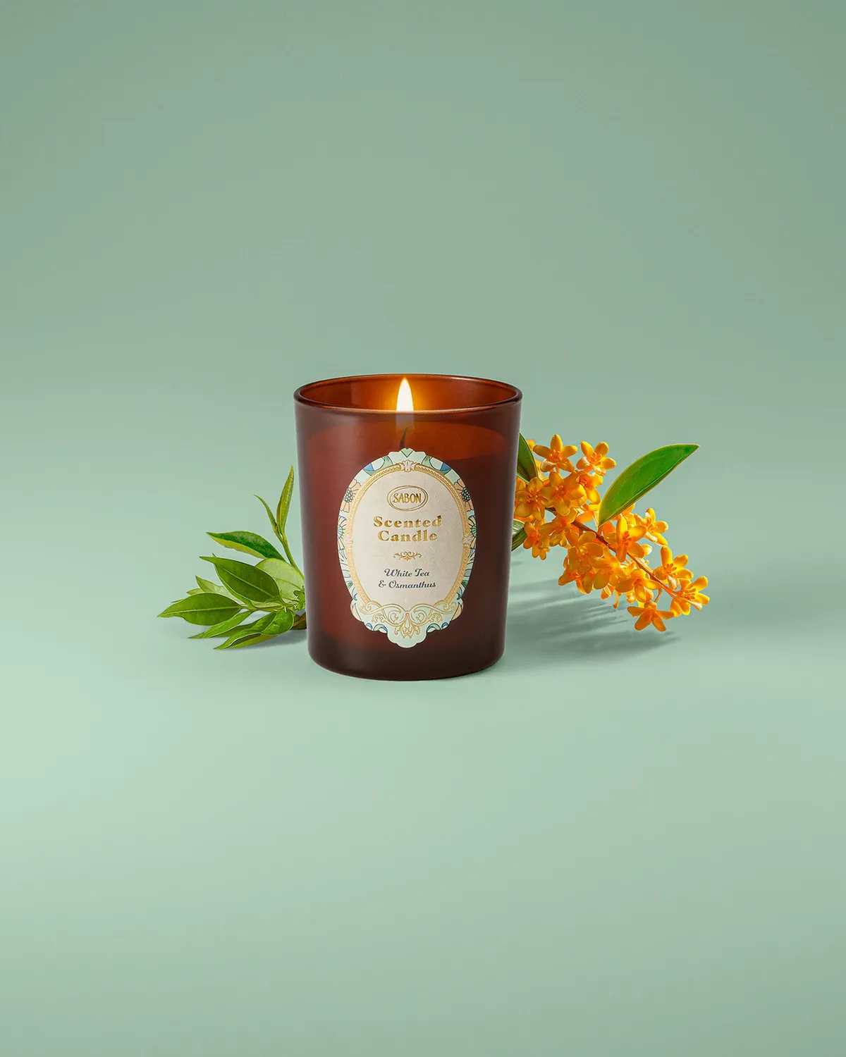 Sabon White Tea Osmanthus bougie parfumée 40h verre