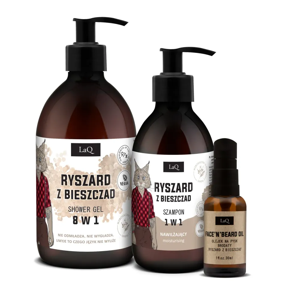 LaQ Ryszard coffret barbe gel shampoing huile 3 pièces
