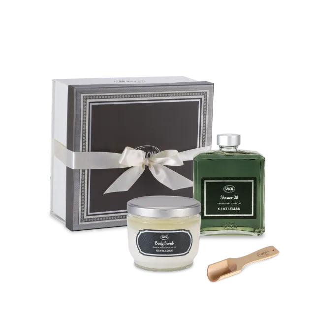 Sabon Gentleman coffret duo huile douche gommage boisé