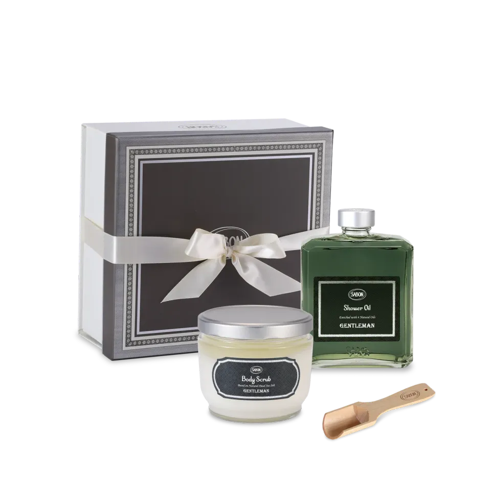 Sabon Gentleman coffret duo huile douche gommage boisé
