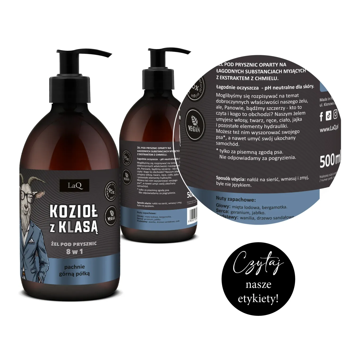 LaQ Goat gel douche homme 8 en 1 500 ml houblon