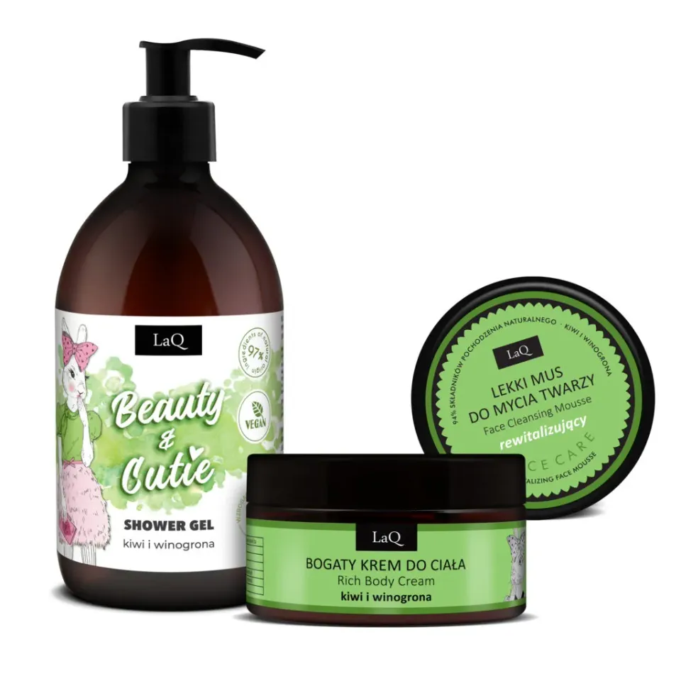 LaQ Kiwi Raisin coffret soin 3 pièces gel douche parfum fruité