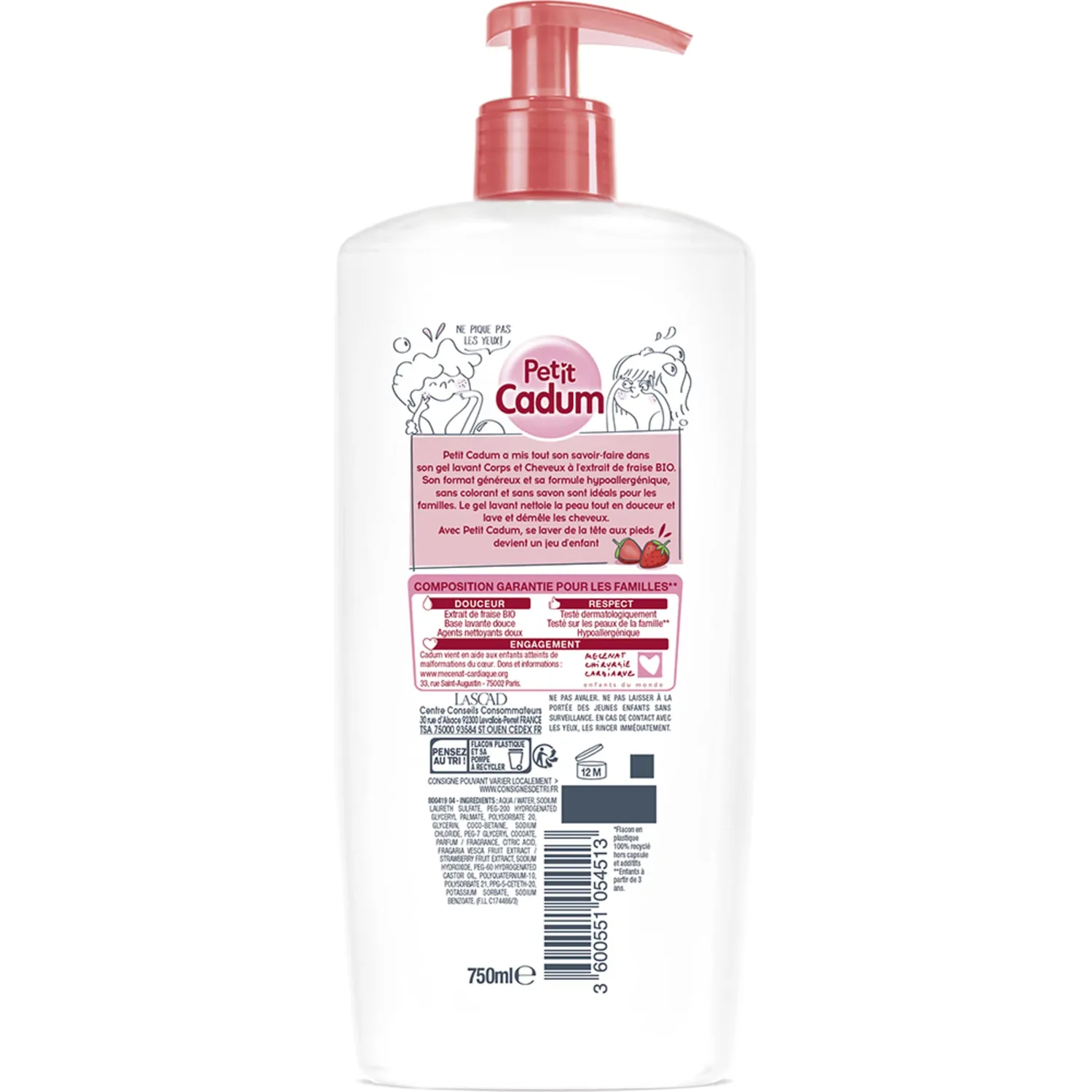 Petit Cadum Fraise Bio gel lavant corps cheveux famille