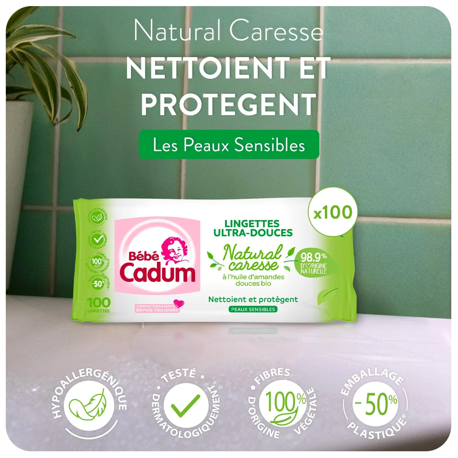 Bébé Cadum Natural Caresse lingettes bébé 8x120 amande douce