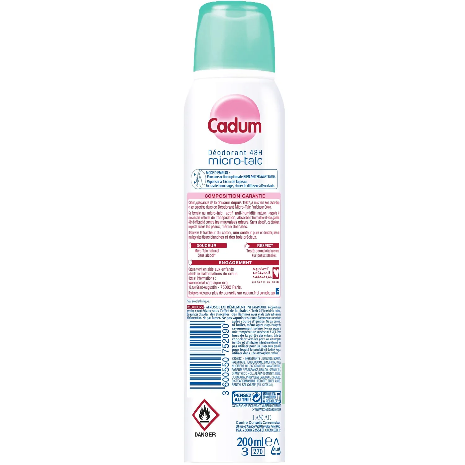 Bébé Cadum Micro Talc déodorant coton 200ml lot de 6 48h