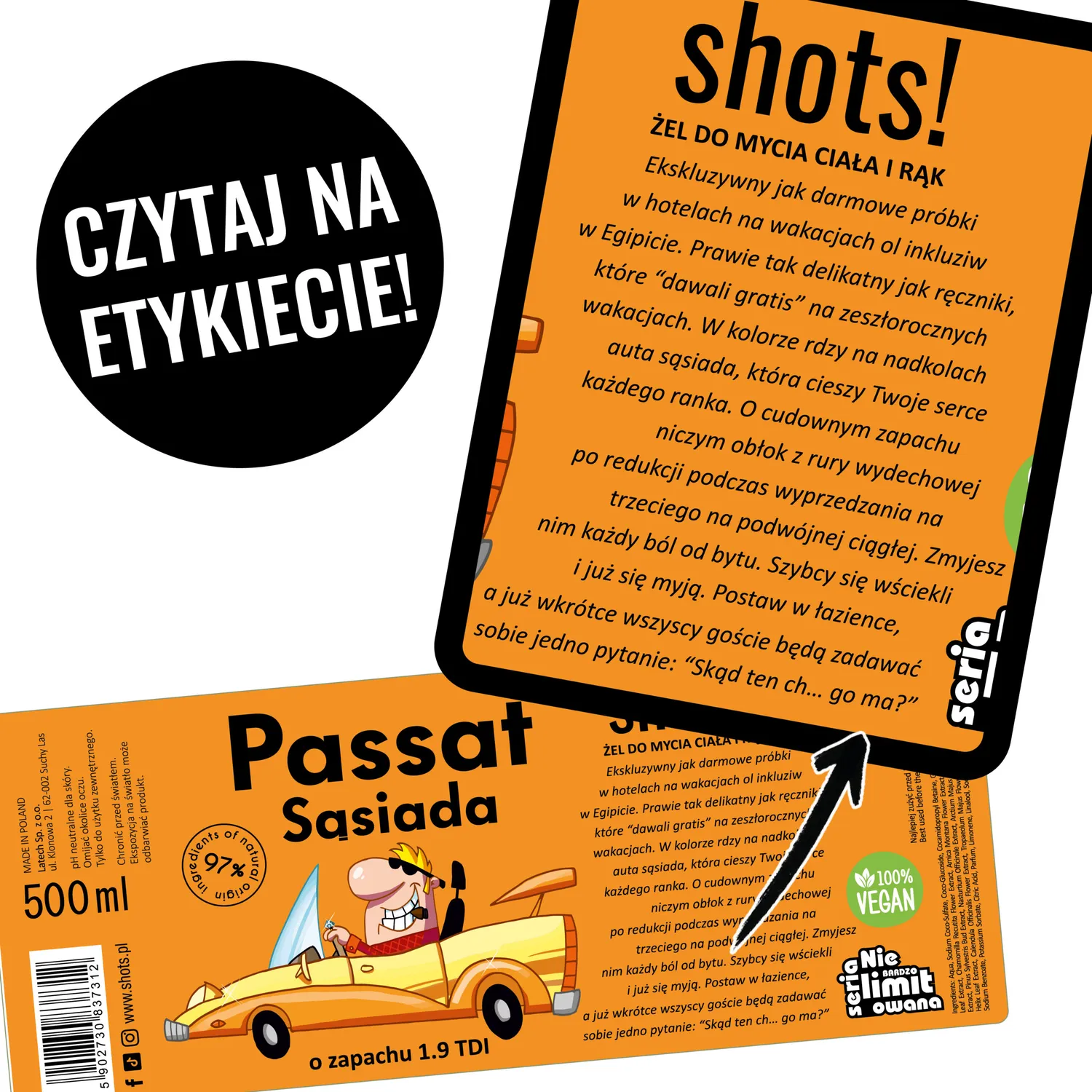 LaQ Shots! Passat gel douche 500 ml naturel vegan