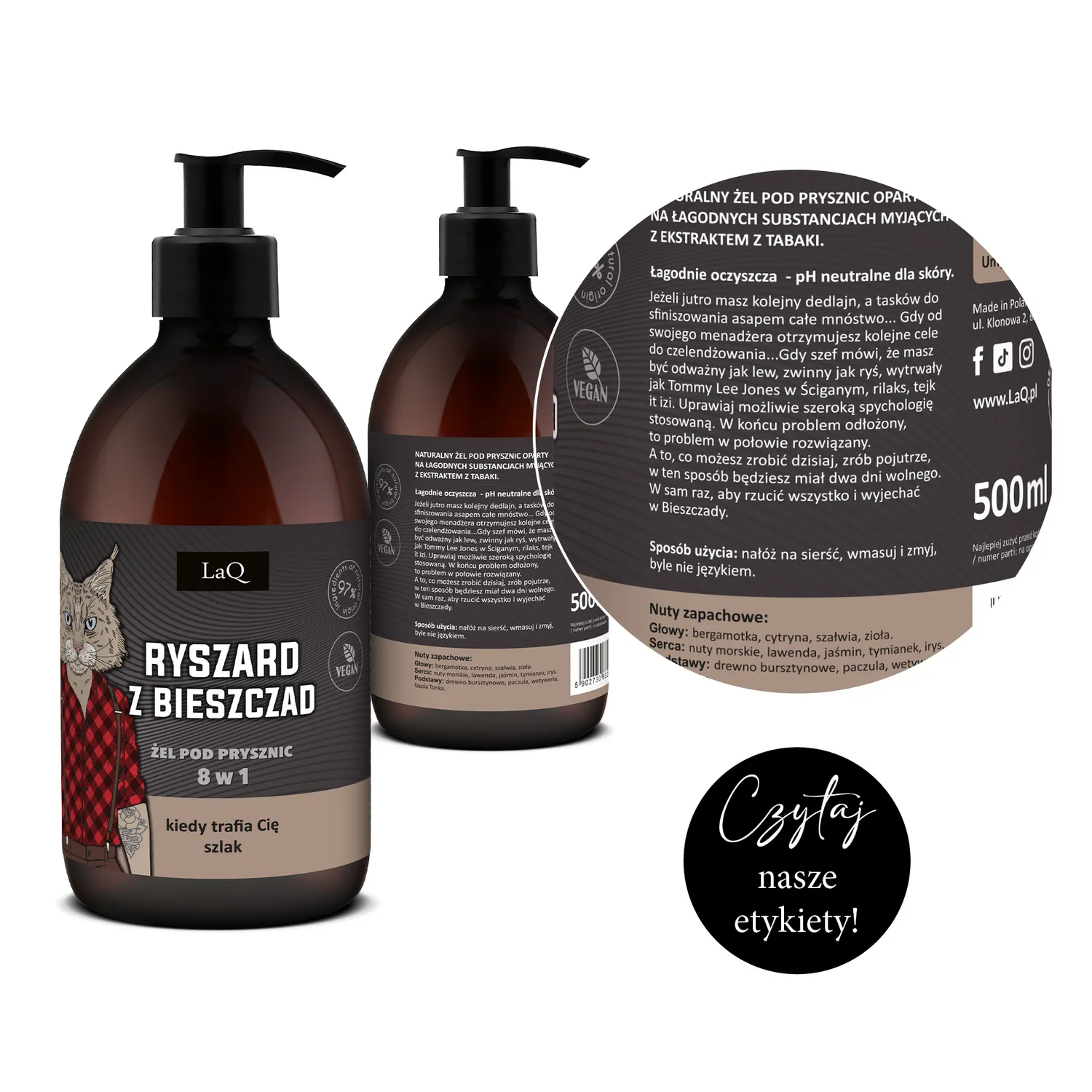LaQ Ryszard z Bieszczad gel douche homme 500 ml 8-en-1 tabac
