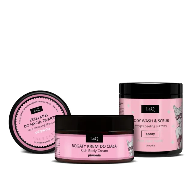 LaQ Pivoine coffret gommage + crème + mousse pivoine
