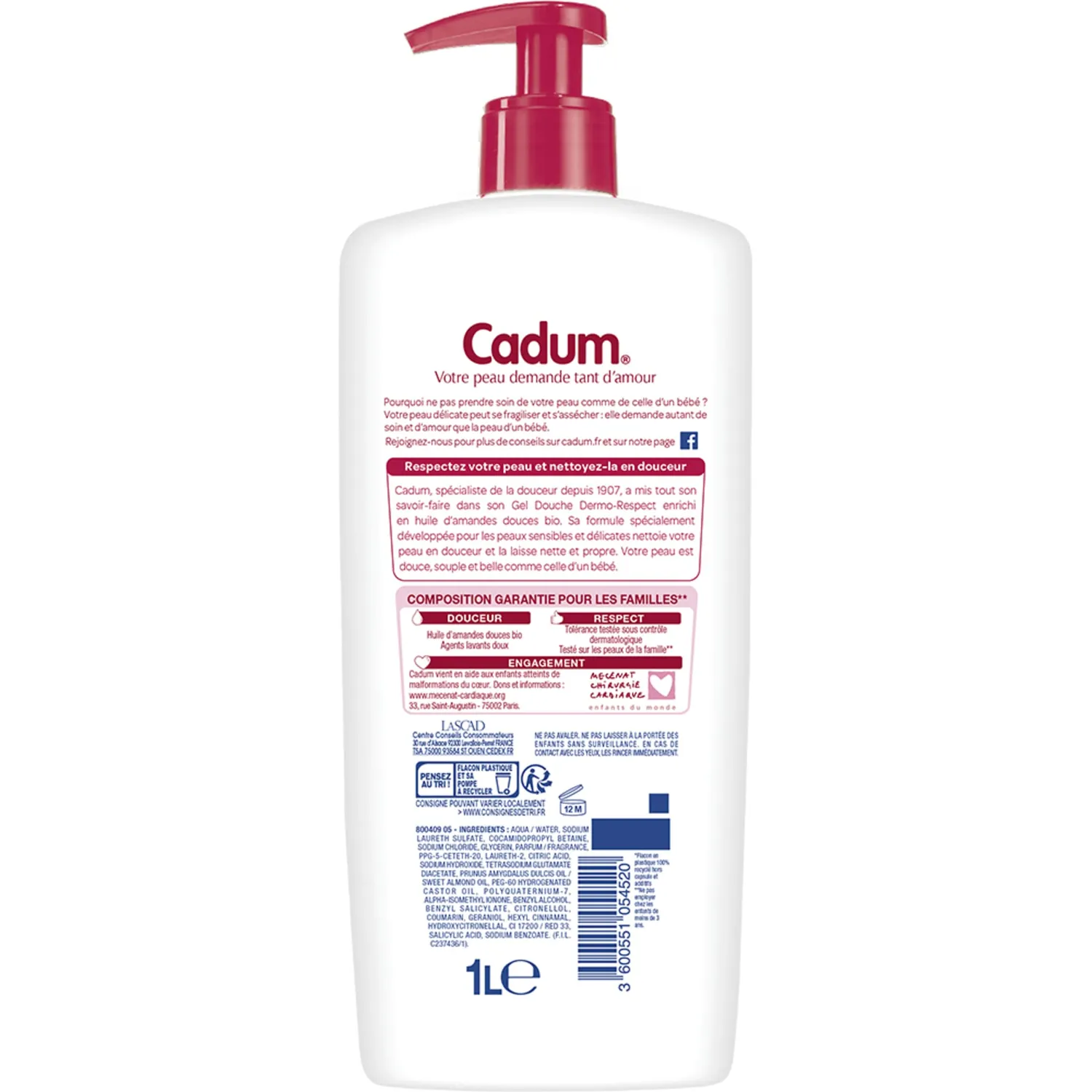 Bébé Cadum Dermo-Respect gel douche 1 L peaux sensibles