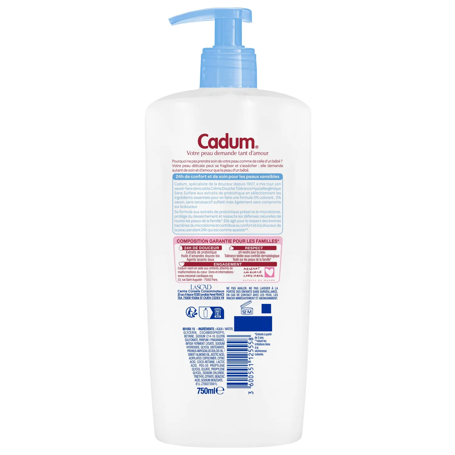 Bébé Cadum Tolérance crème douche 750ml sans sulfate