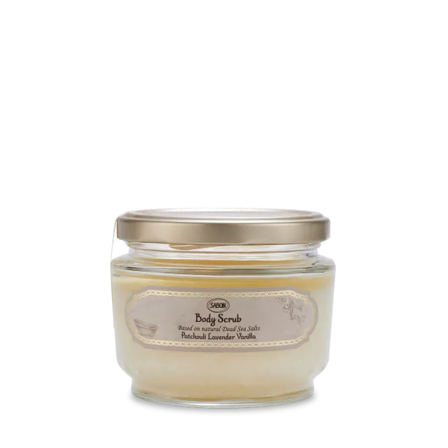 Sabon Patchouli Lavender Vanilla gommage corps 320g sel mer morte