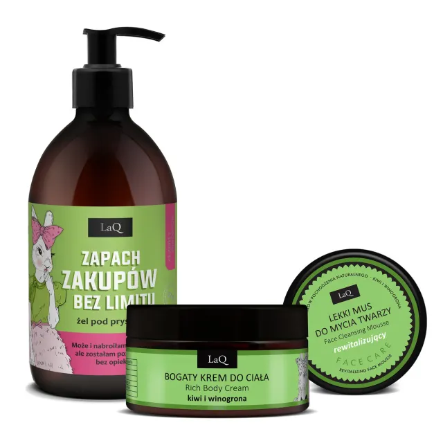 LaQ Kiwi Raisin coffret soin corps visage gel crème mousse
