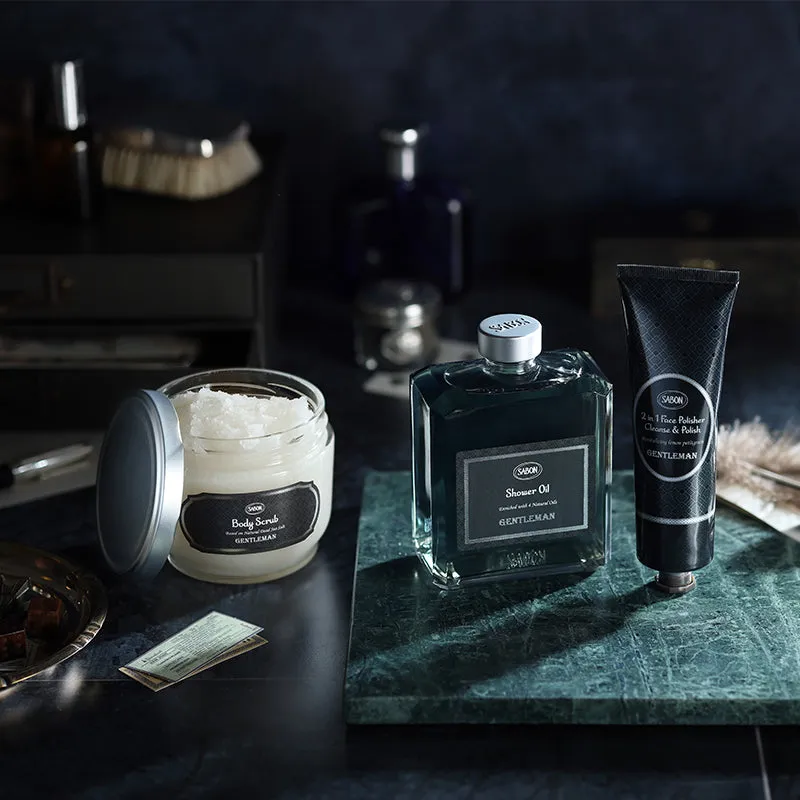 Sabon Gentleman coffret duo huile douche gommage boisé
