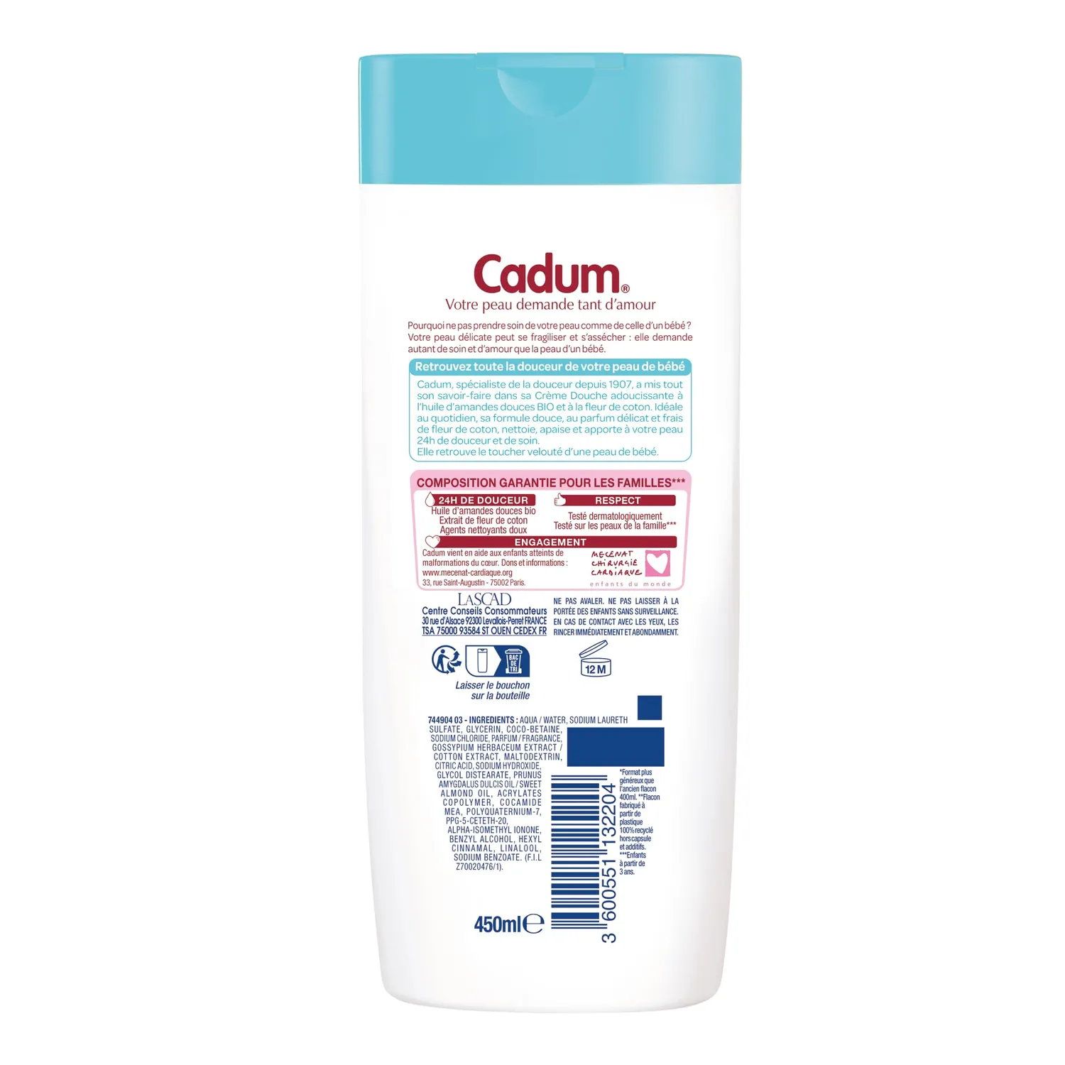 Bébé Cadum Douceur Velours crème douche 450 ml coton