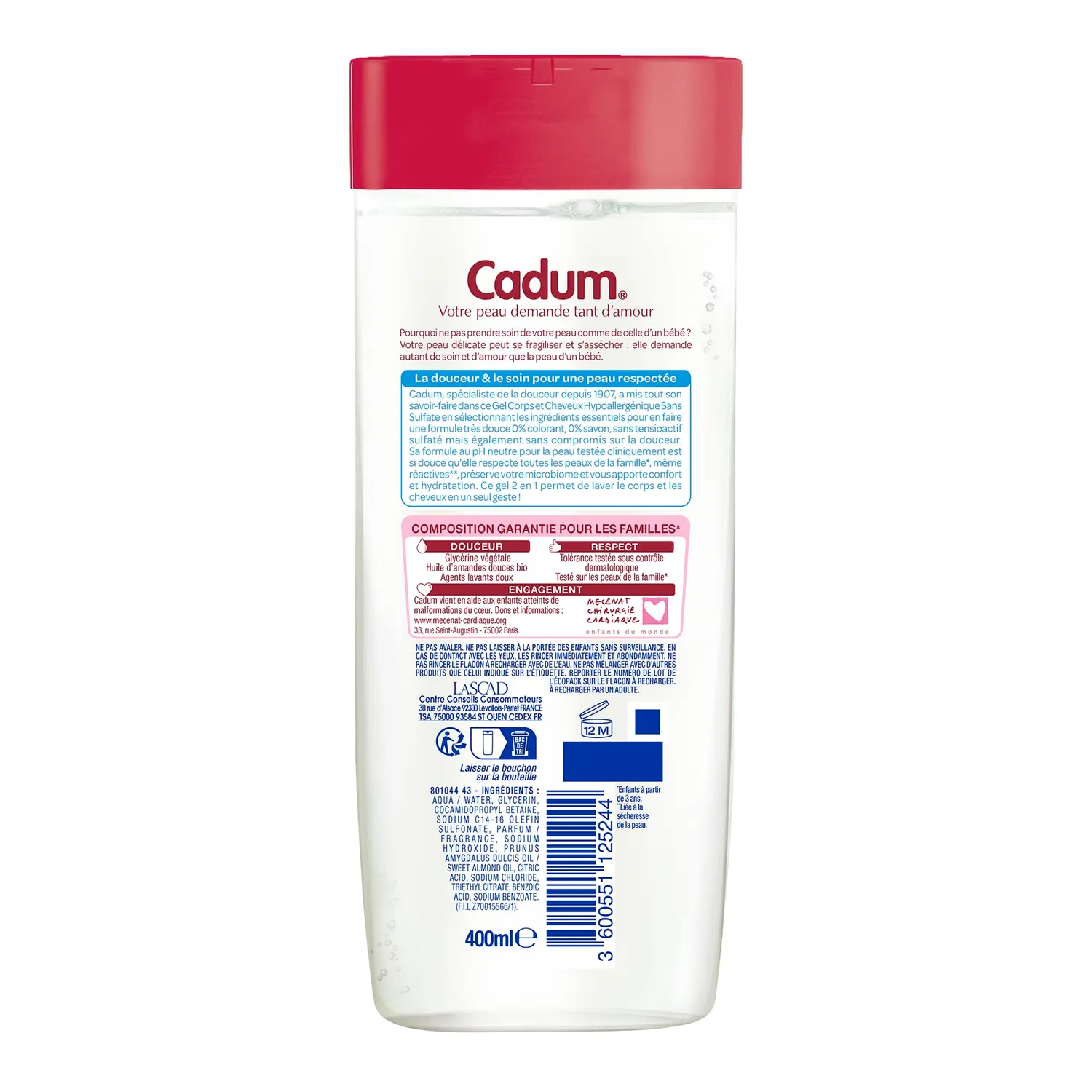 Bébé Cadum Hypoallergénique gel corps cheveux 400ml 2en1
