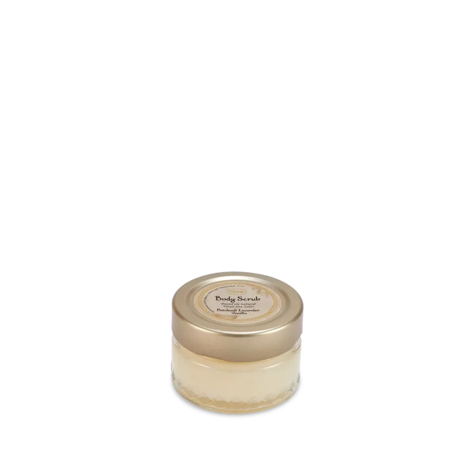Sabon Patchouli Lavender Vanilla gommage corps 60g voyage sel mer morte