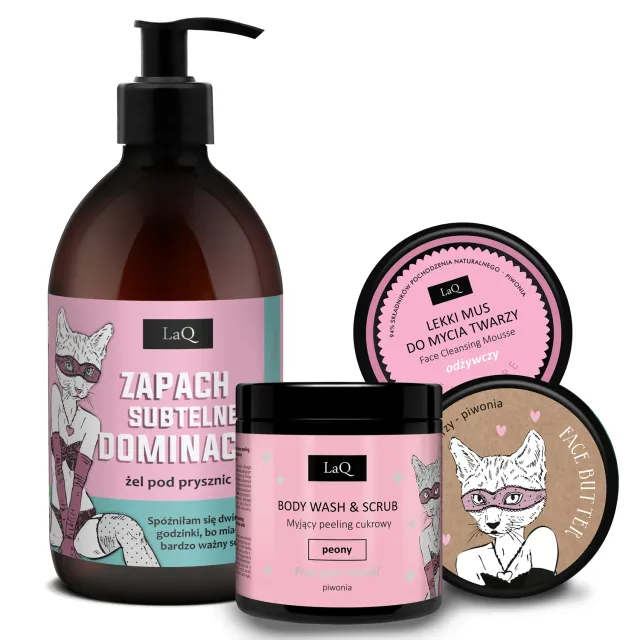 LaQ Peony coffret soin femme gommage + mousse + beurre